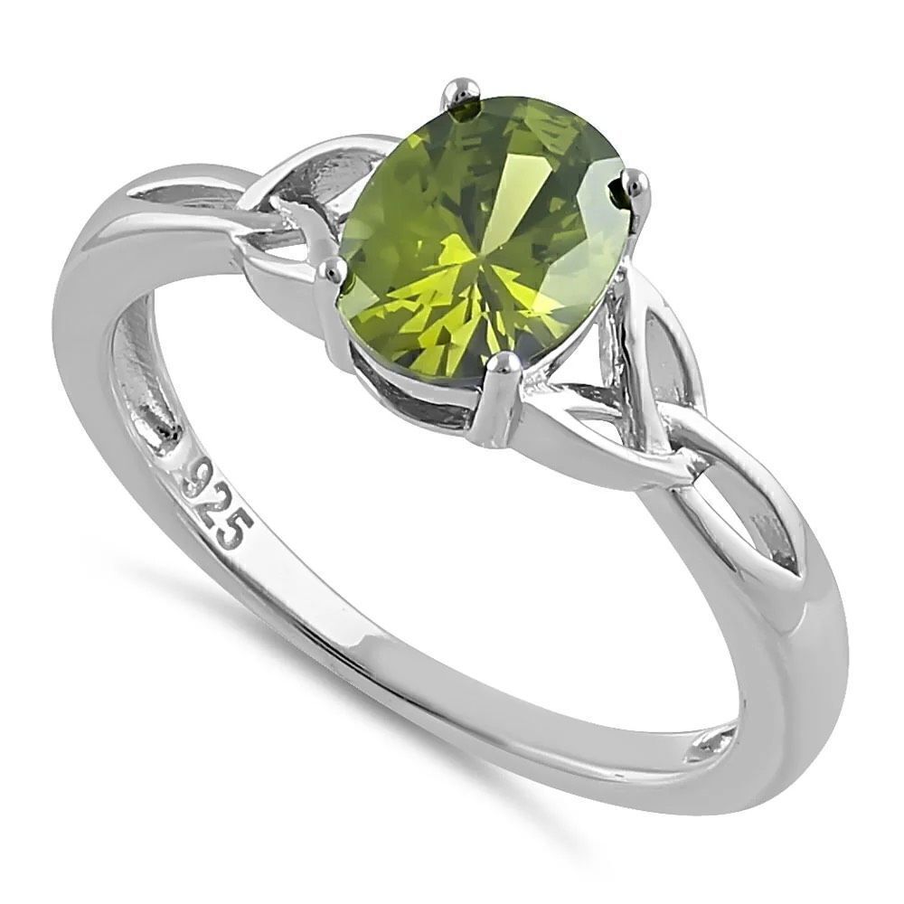 Charmed Oval Peridot Ring Womens Casual Formal Sterling Silver Jewelry New